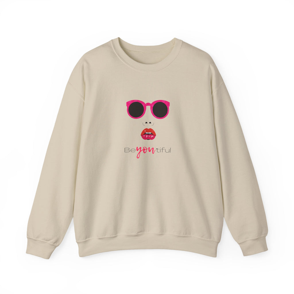 Crewneck Sweatshirt - "Be You, Kind" Pink Sunglasses & Lips Graphic