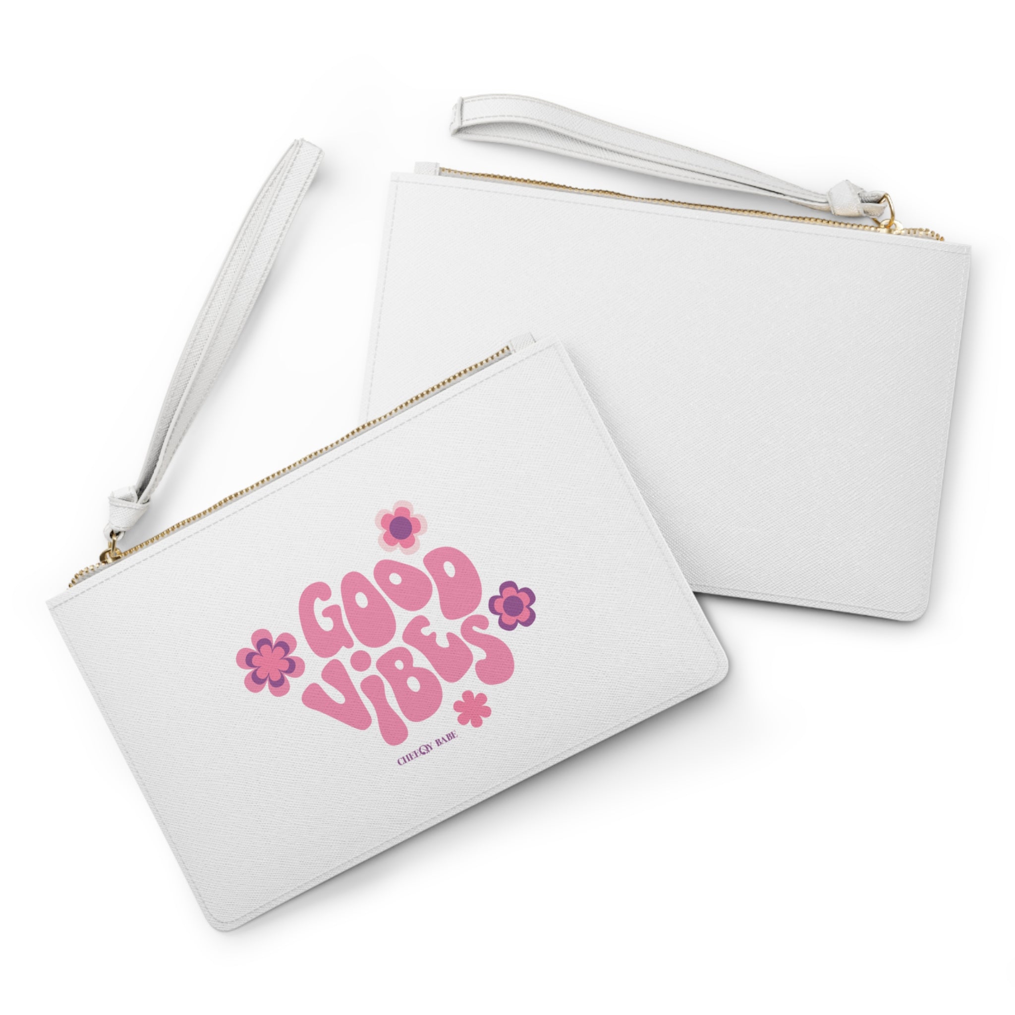 Good Vibes Clutch Bag - White, Chic & Stylish Purse for Everyday Use