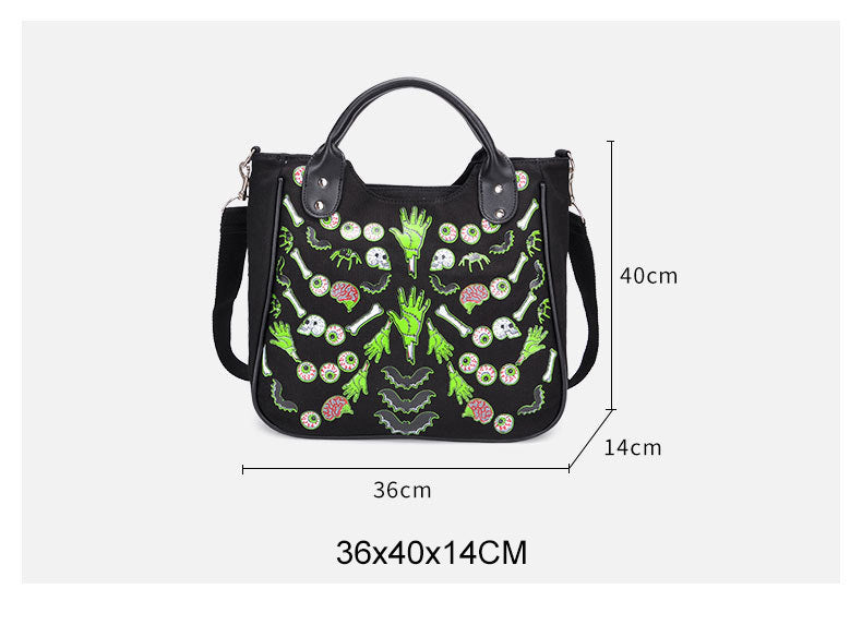 Halloween Skull Print Shoulder Handbag – Canvas Crossbody Bag