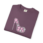 Floral High Heel Graphic Tee — Pink Flower Shoe Design