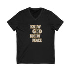 Know God Know Peace V-Neck Tee — Christian Inspirational Faith Shirt