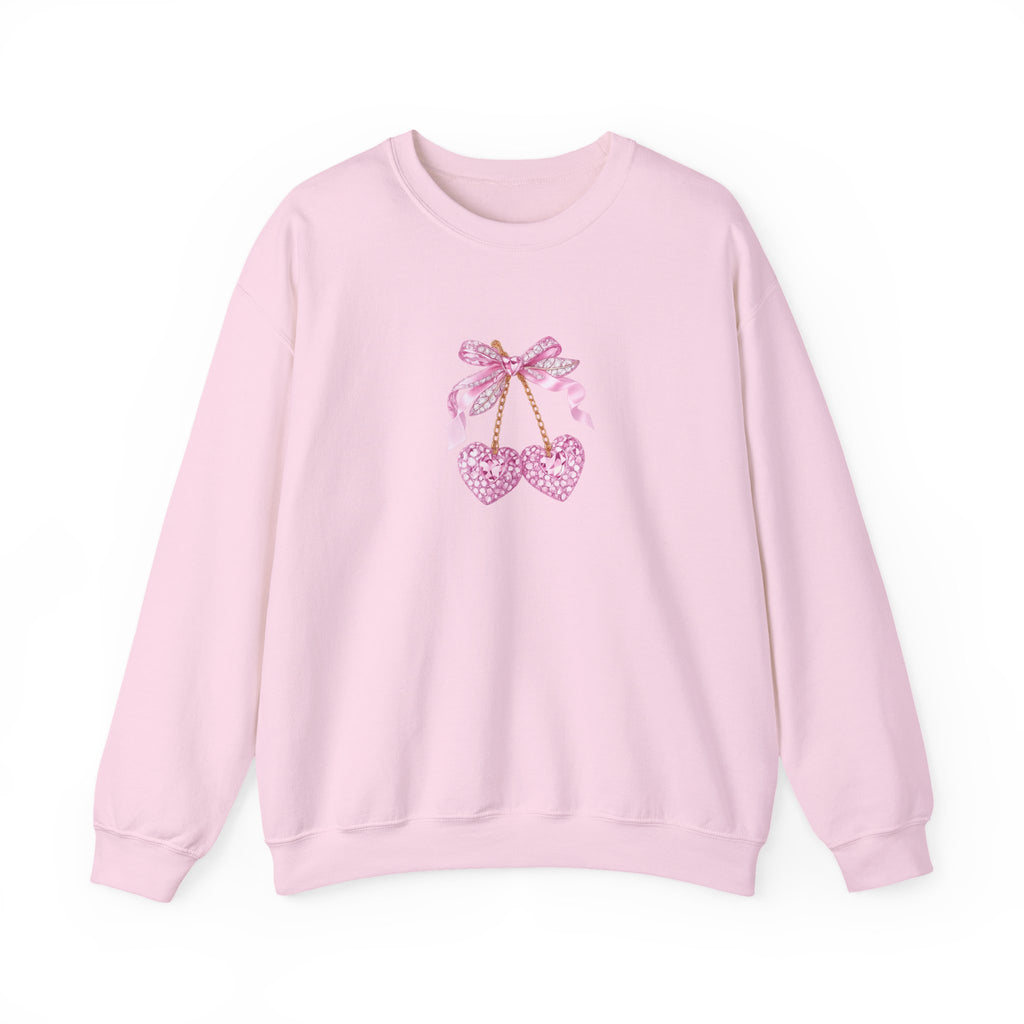 Pink Glitter Heart Cherries Crewneck Sweatshirt