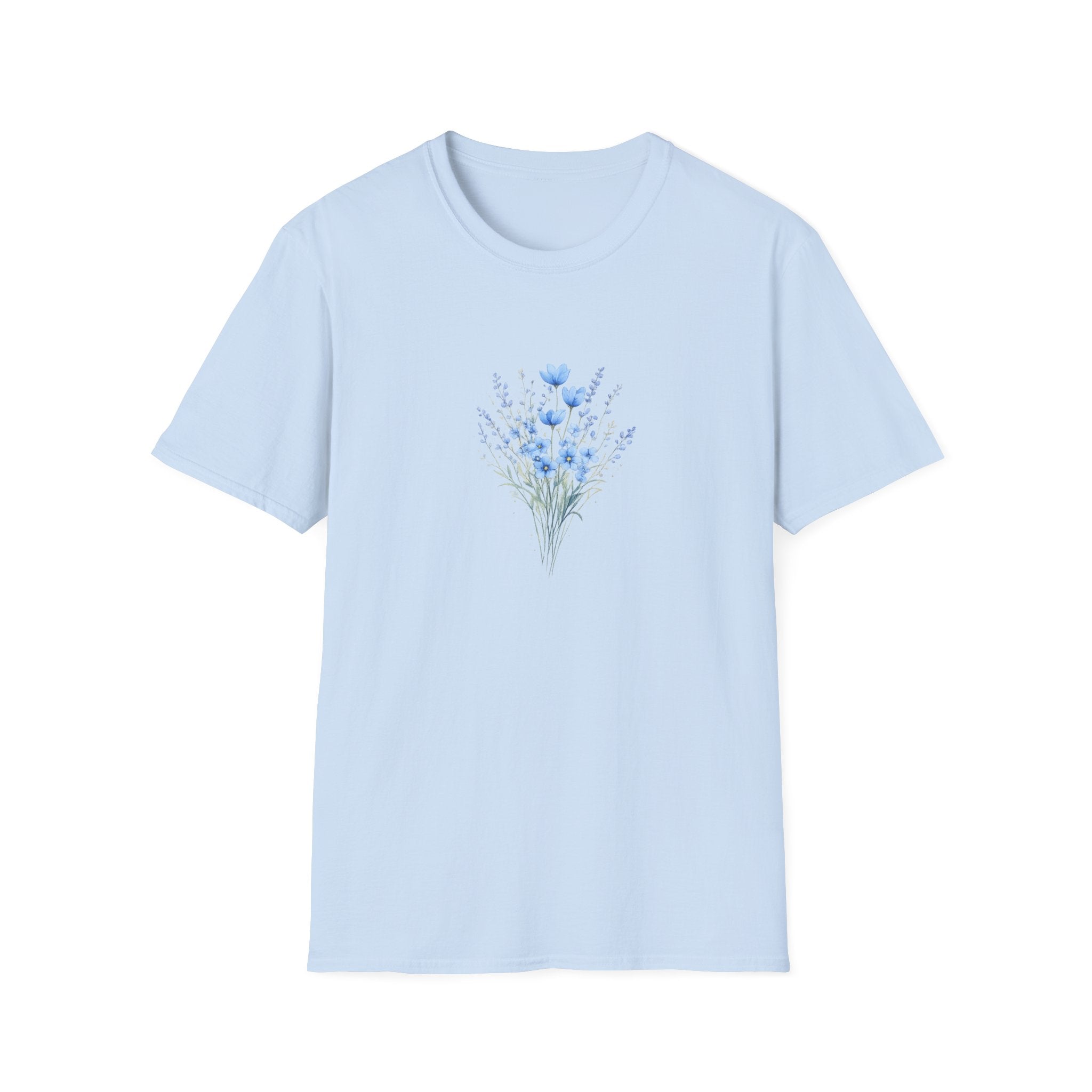 Floral Blue Bouquet T-Shirt — Delicate Watercolor Wildflower Tee
