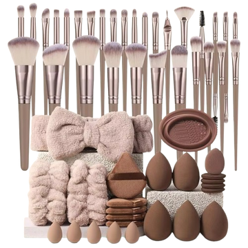 Professional Makeup Tools Set: Brushes, Sponge, Puff, Headband, Bowl
