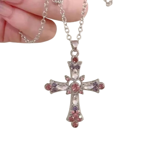 Zircon Cross Necklace Heart Pendant for Women