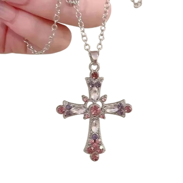 Zircon Cross Necklace Heart Pendant for Women