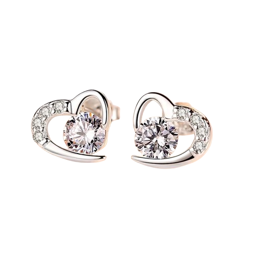 925 Sterling Silver Crystal Heart Stud Earrings for Women
