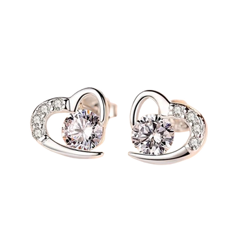 925 Sterling Silver Crystal Heart Stud Earrings for Women