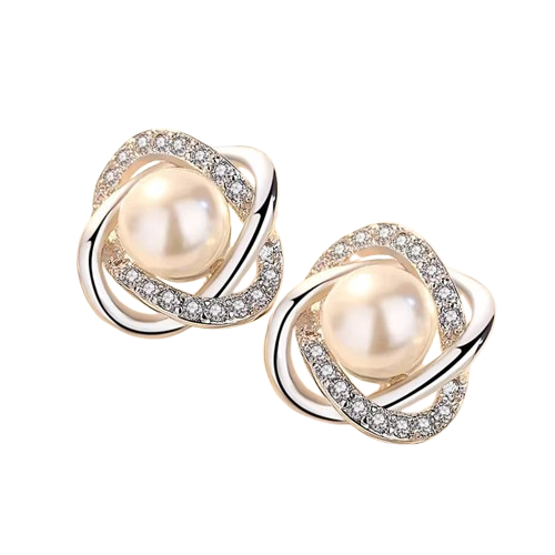 Luxury 925 Silver Zircon Pearl Twist Stud Earrings for Women
