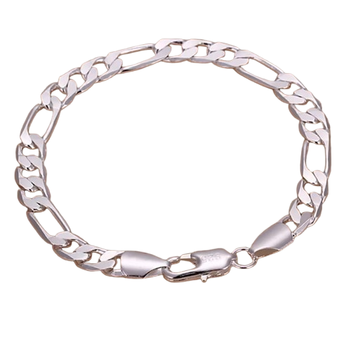 925 Sterling Silver Figaro Bracelet 6-8mm Chain Jewelry 20cm