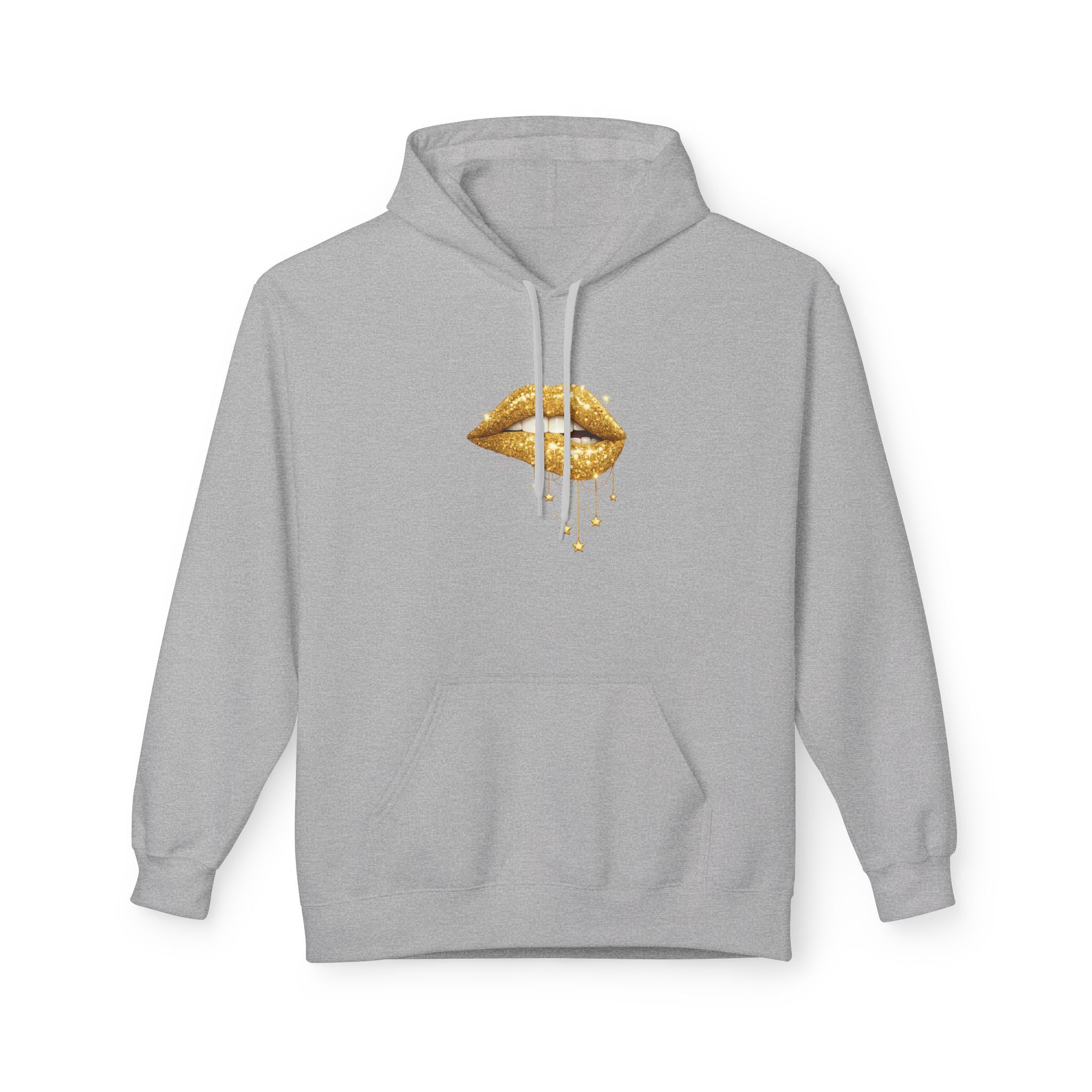 Gold Drip Lips Hoodie — Metallic Lip Art Pullover