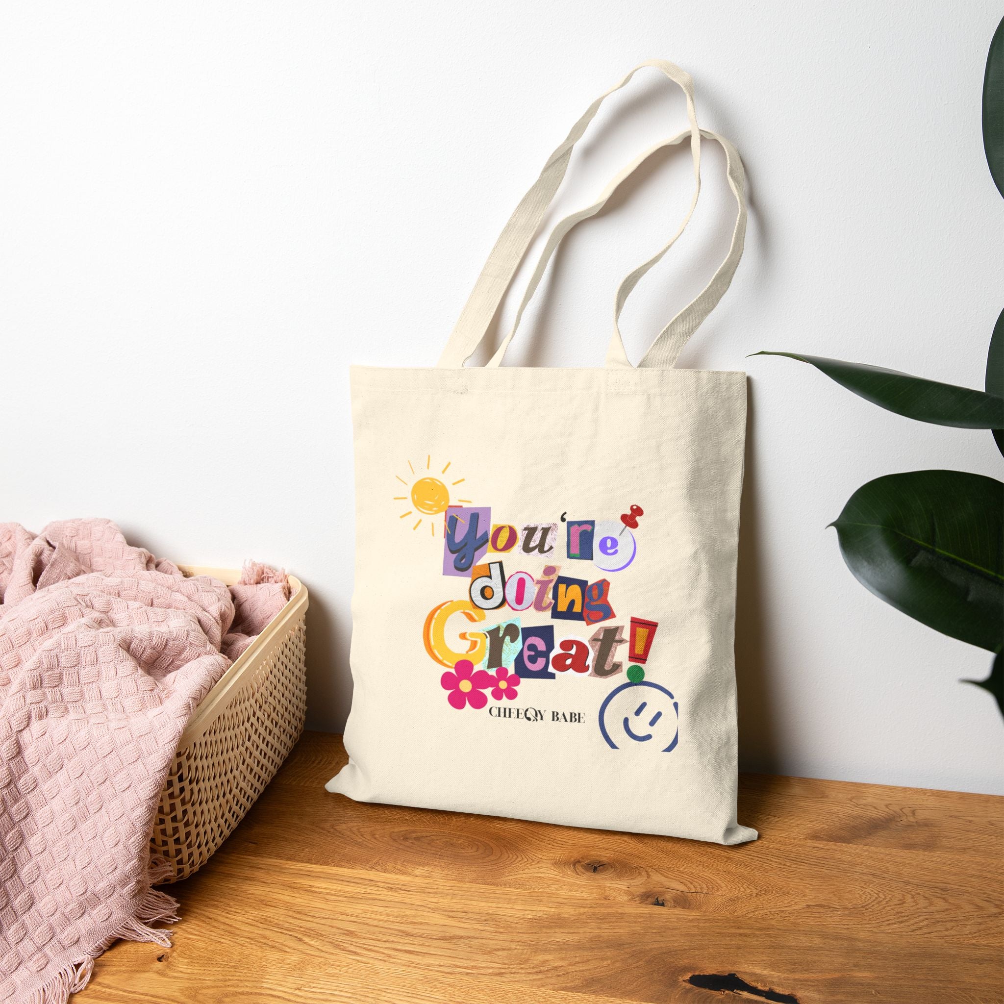 Cotton Canvas Tote Bag - 'You're Doing Great!'