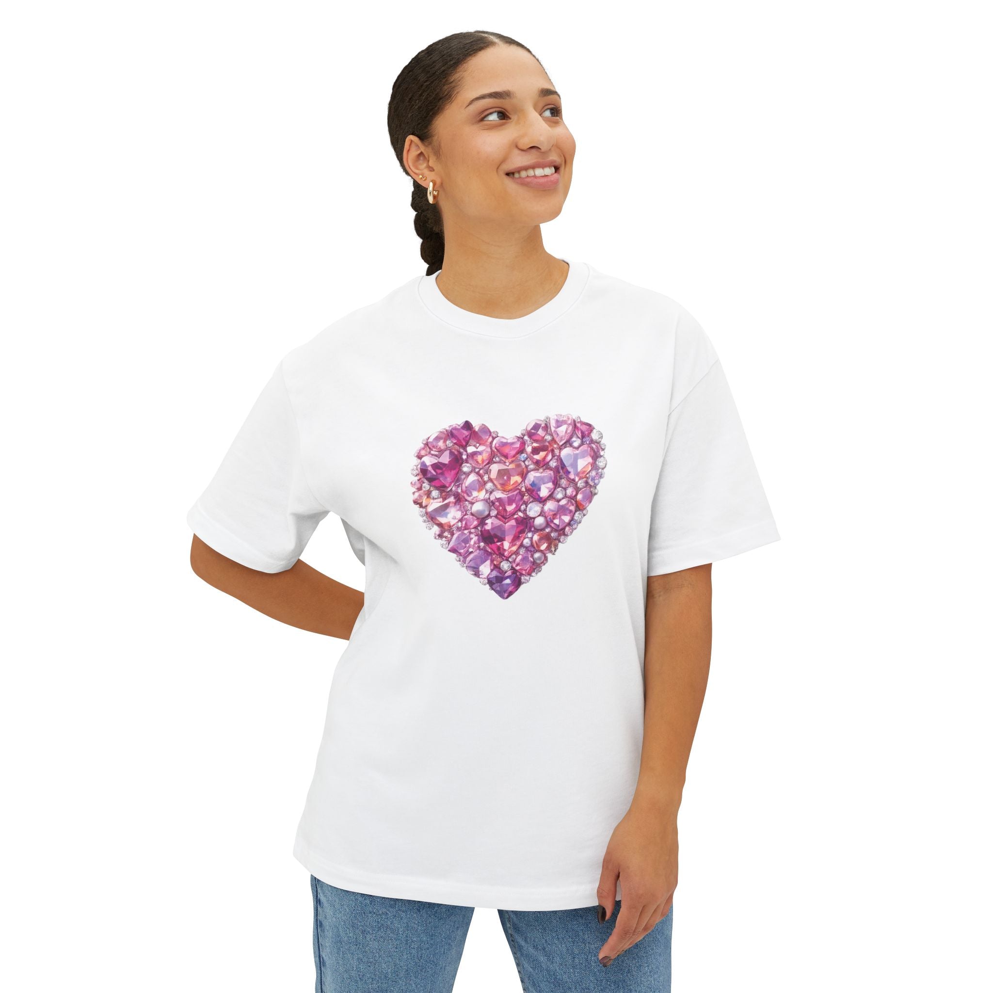 Boxy Tee — Pink Gem Heart Graphic T-Shirt