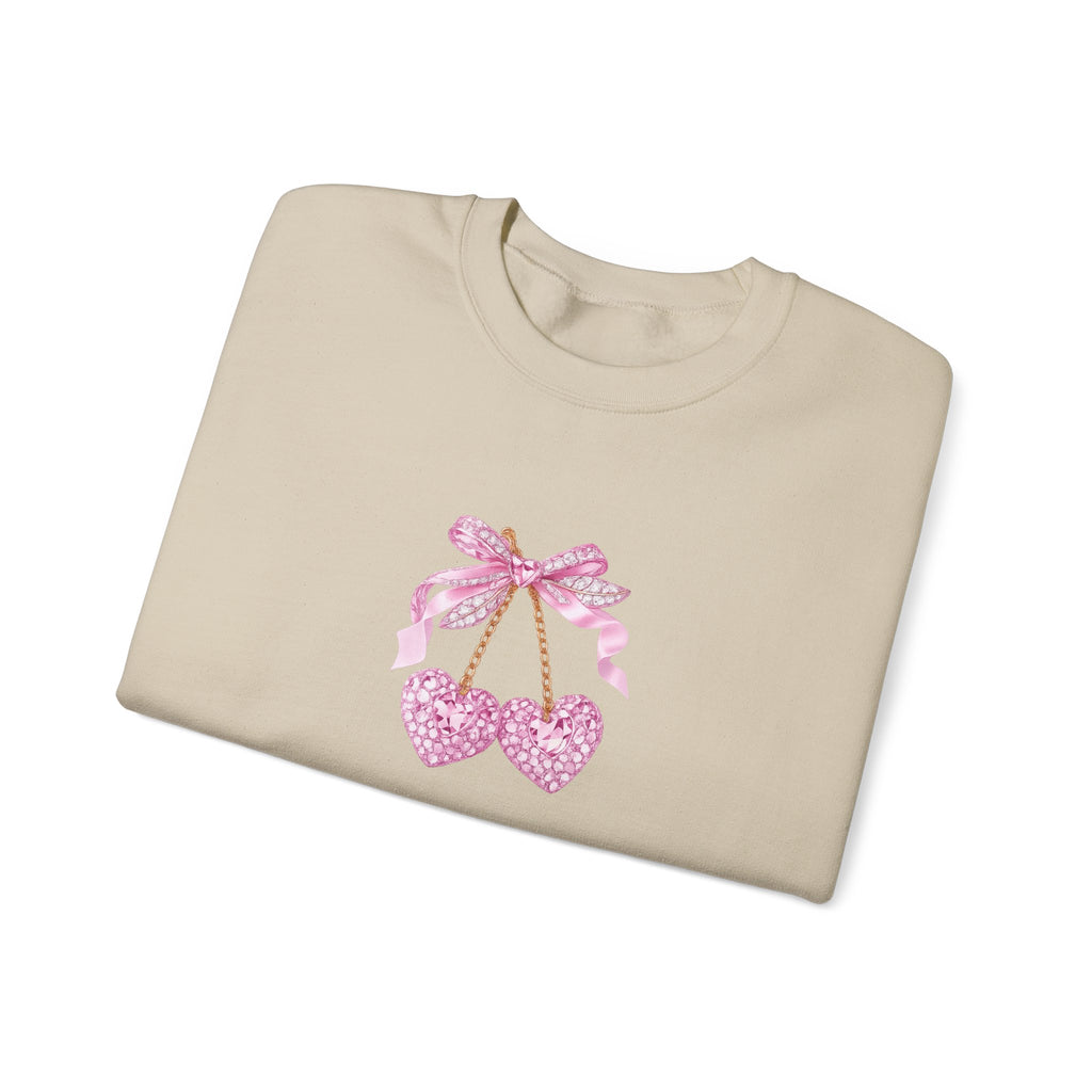Pink Glitter Heart Cherries Crewneck Sweatshirt