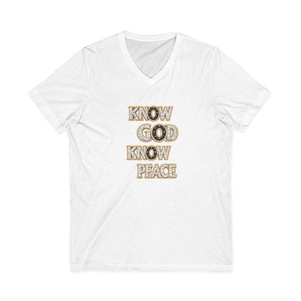Know God Know Peace V-Neck Tee — Christian Inspirational Faith Shirt