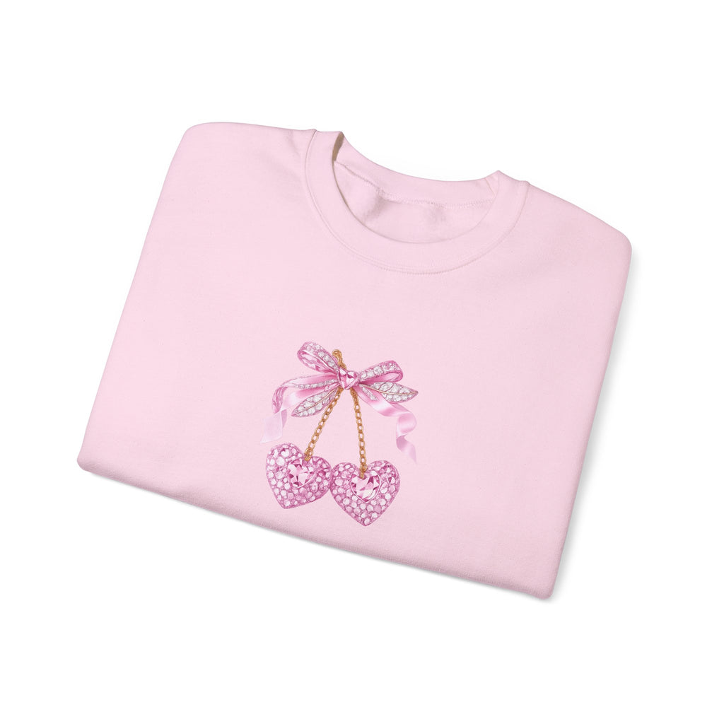 Pink Glitter Heart Cherries Crewneck Sweatshirt