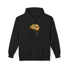 Gold Drip Lips Hoodie — Metallic Lip Art Pullover