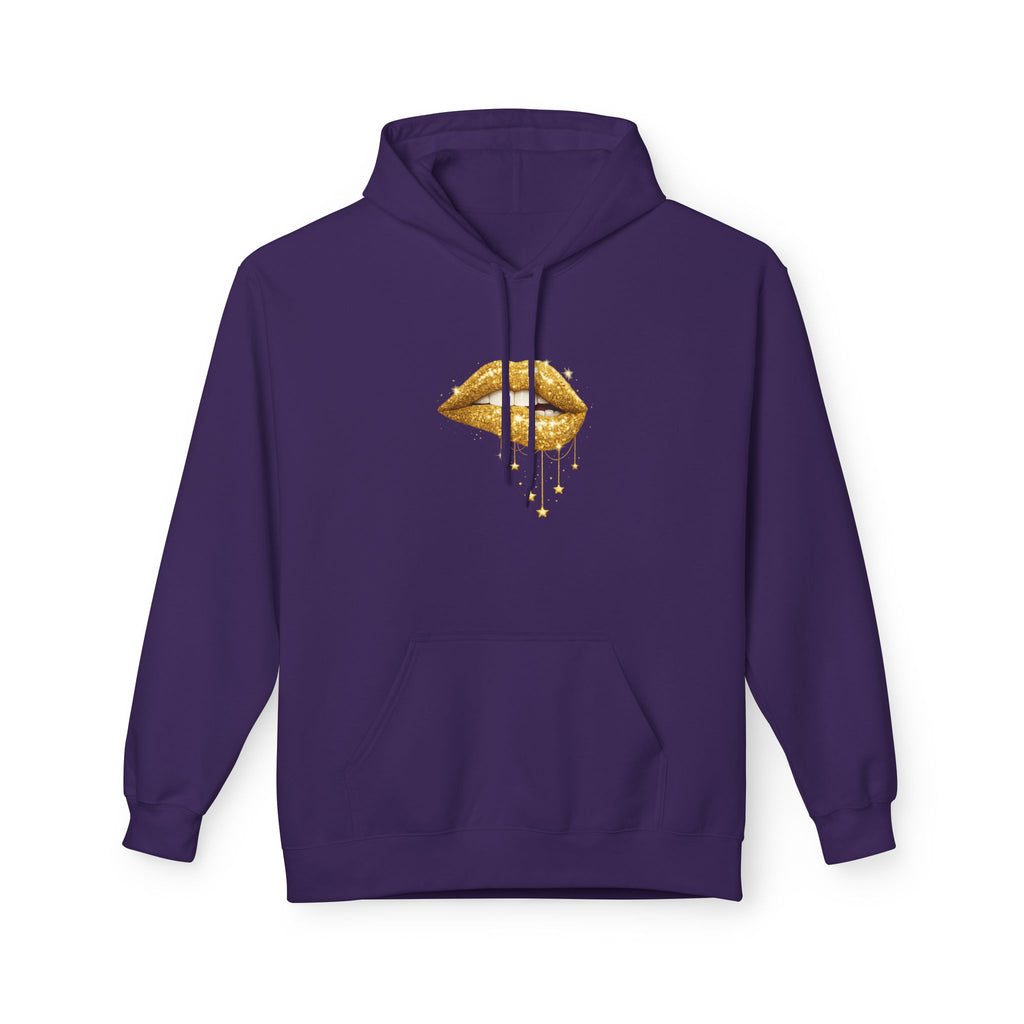 Gold Drip Lips Hoodie — Metallic Lip Art Pullover