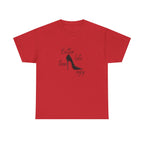 Women’s White Tee — "Better Late Than Ugly" Stiletto Graphic