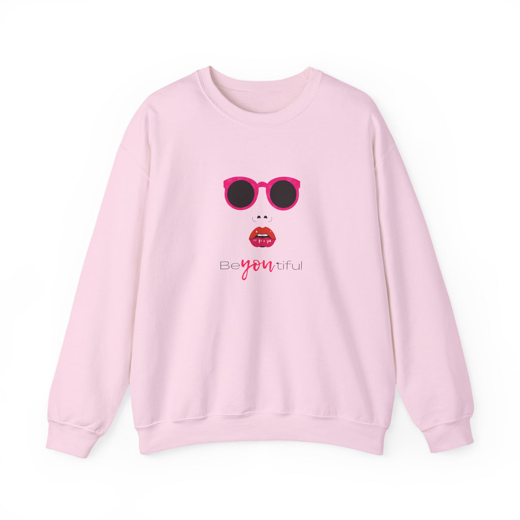 Crewneck Sweatshirt - "Be You, Kind" Pink Sunglasses & Lips Graphic
