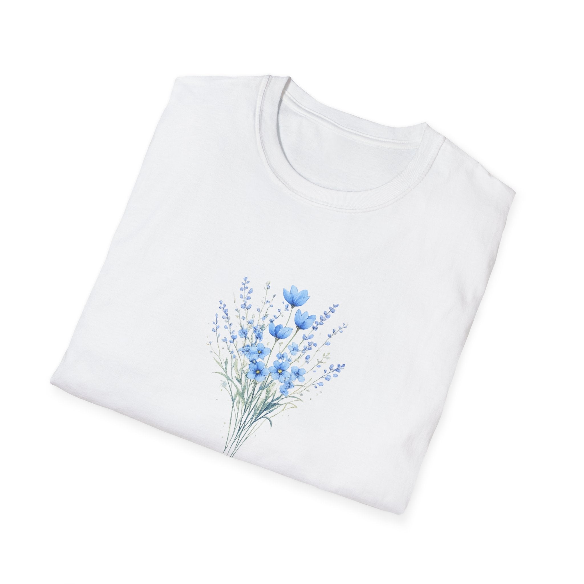 Floral Blue Bouquet T-Shirt — Delicate Watercolor Wildflower Tee