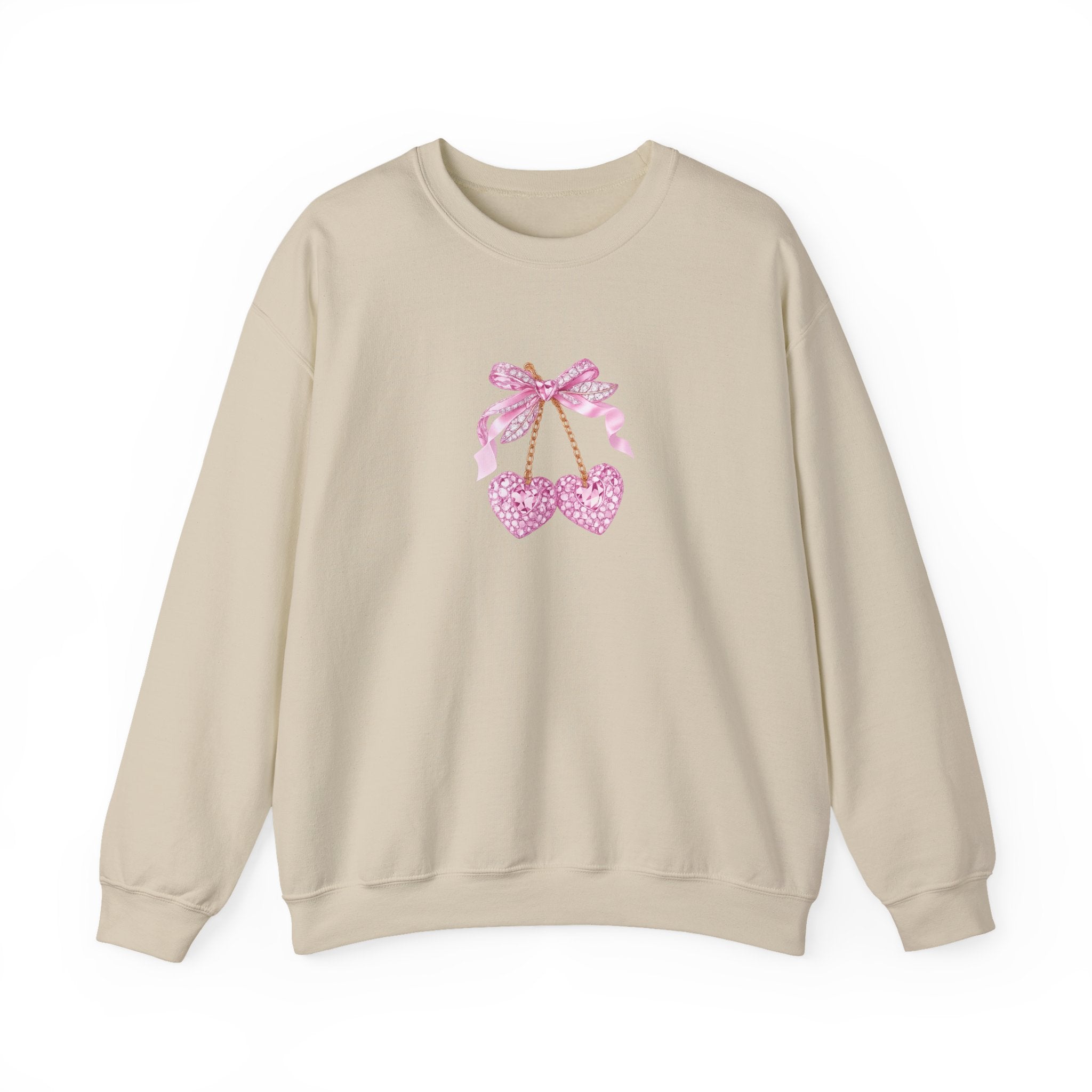 Pink Glitter Heart Cherries Crewneck Sweatshirt