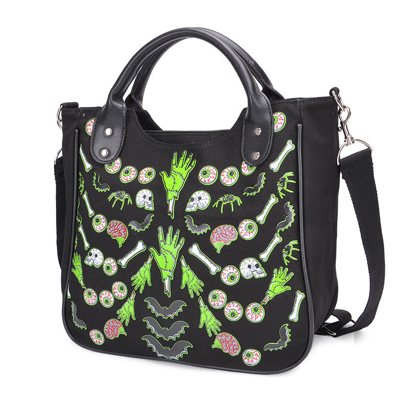 Halloween Skull Print Shoulder Handbag – Canvas Crossbody Bag