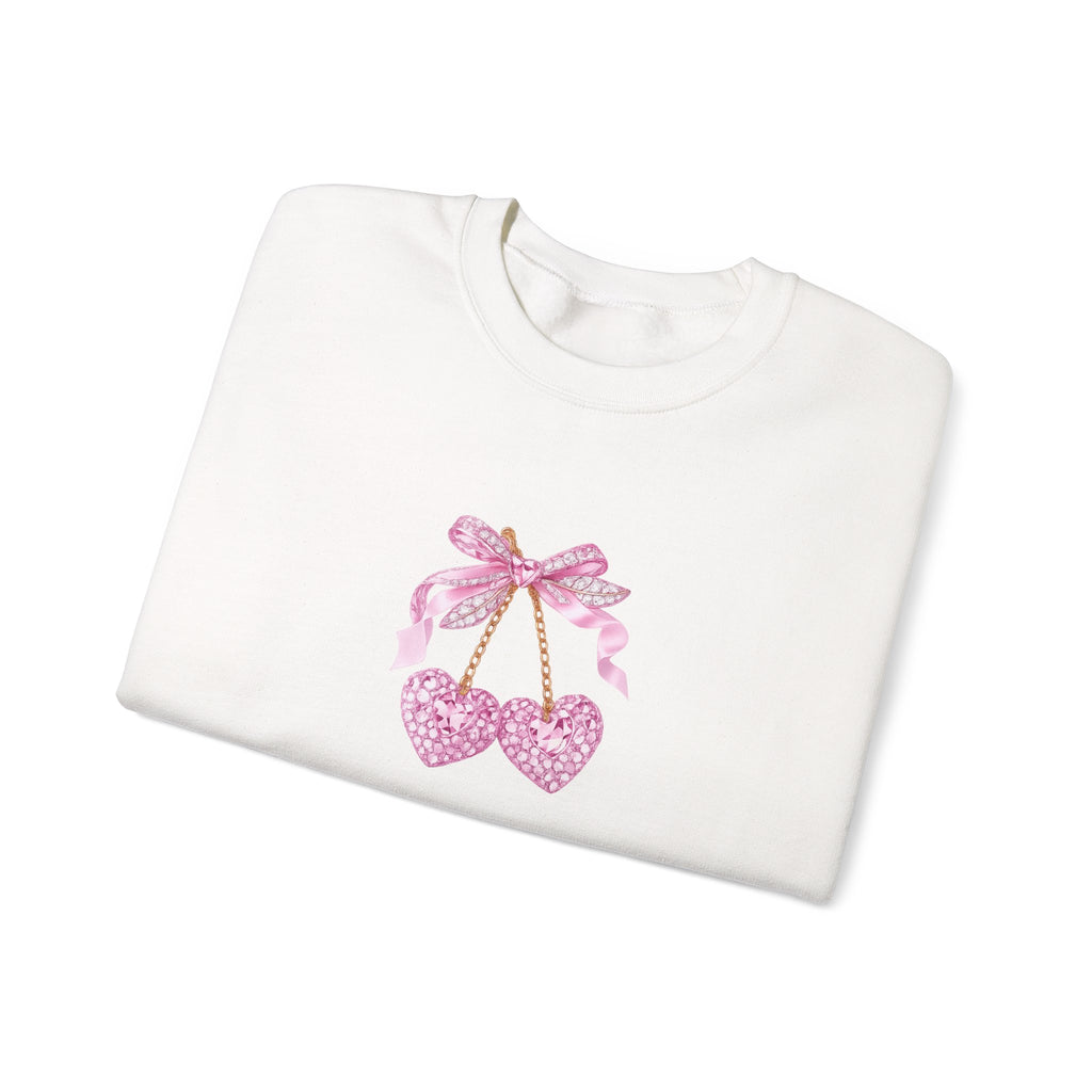 Pink Glitter Heart Cherries Crewneck Sweatshirt