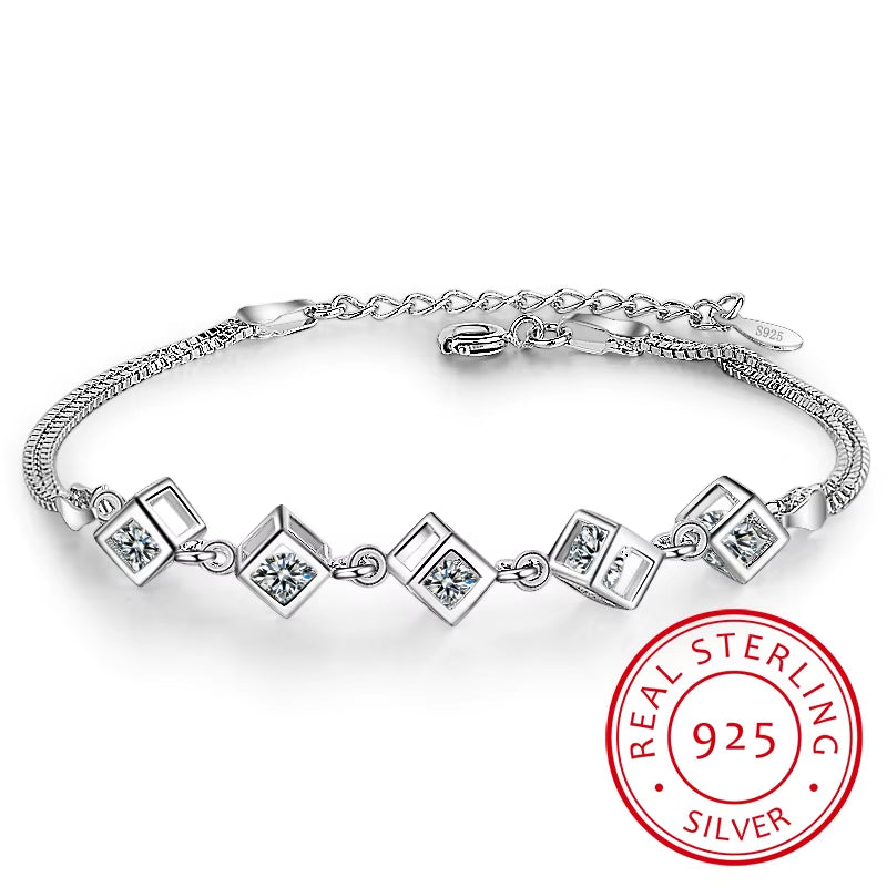 925 Silver Cube Box Bracelet – New Fashion for Women