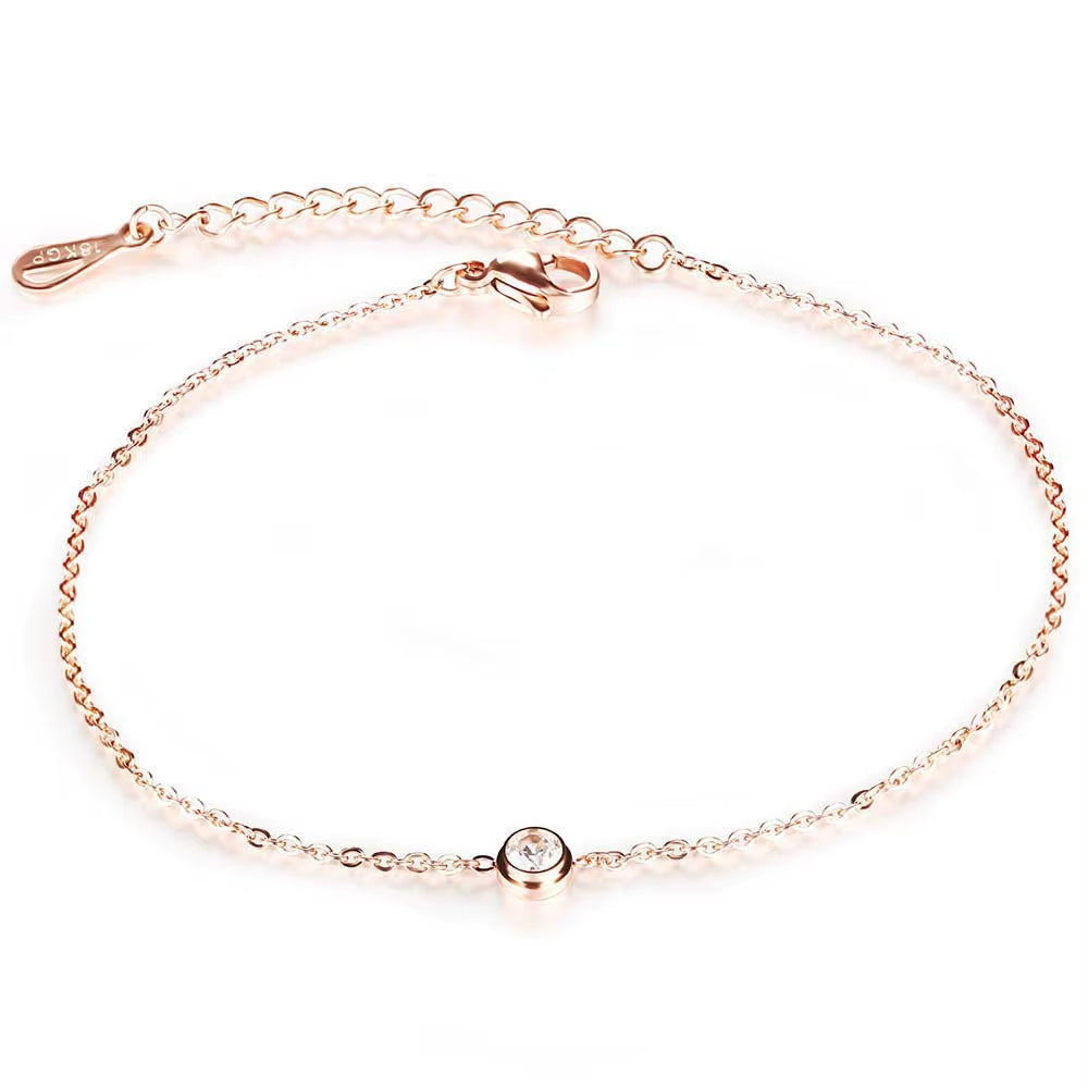 Cubic Zirconia Anklet Foot Jewelry Rose Gold Color Anklet Bracelet Leg Chain Stainless Steel Anklets Women Jewelry A19034
