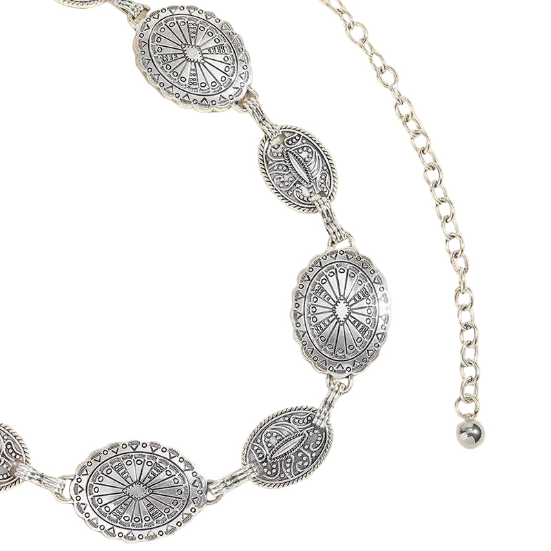 Retro Style Women'S Metal Waist Chain Accessories Decorative Circle Carved Chain Belt High Style Accessories