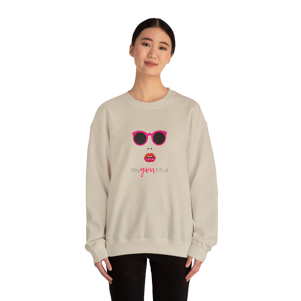 Crewneck Sweatshirt - "Be You, Kind" Pink Sunglasses & Lips Graphic