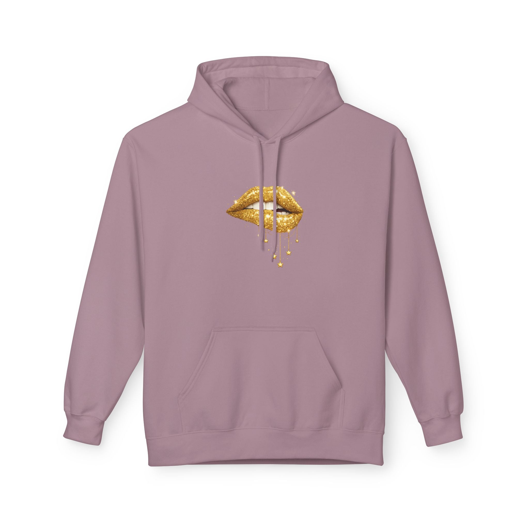Gold Drip Lips Hoodie — Metallic Lip Art Pullover