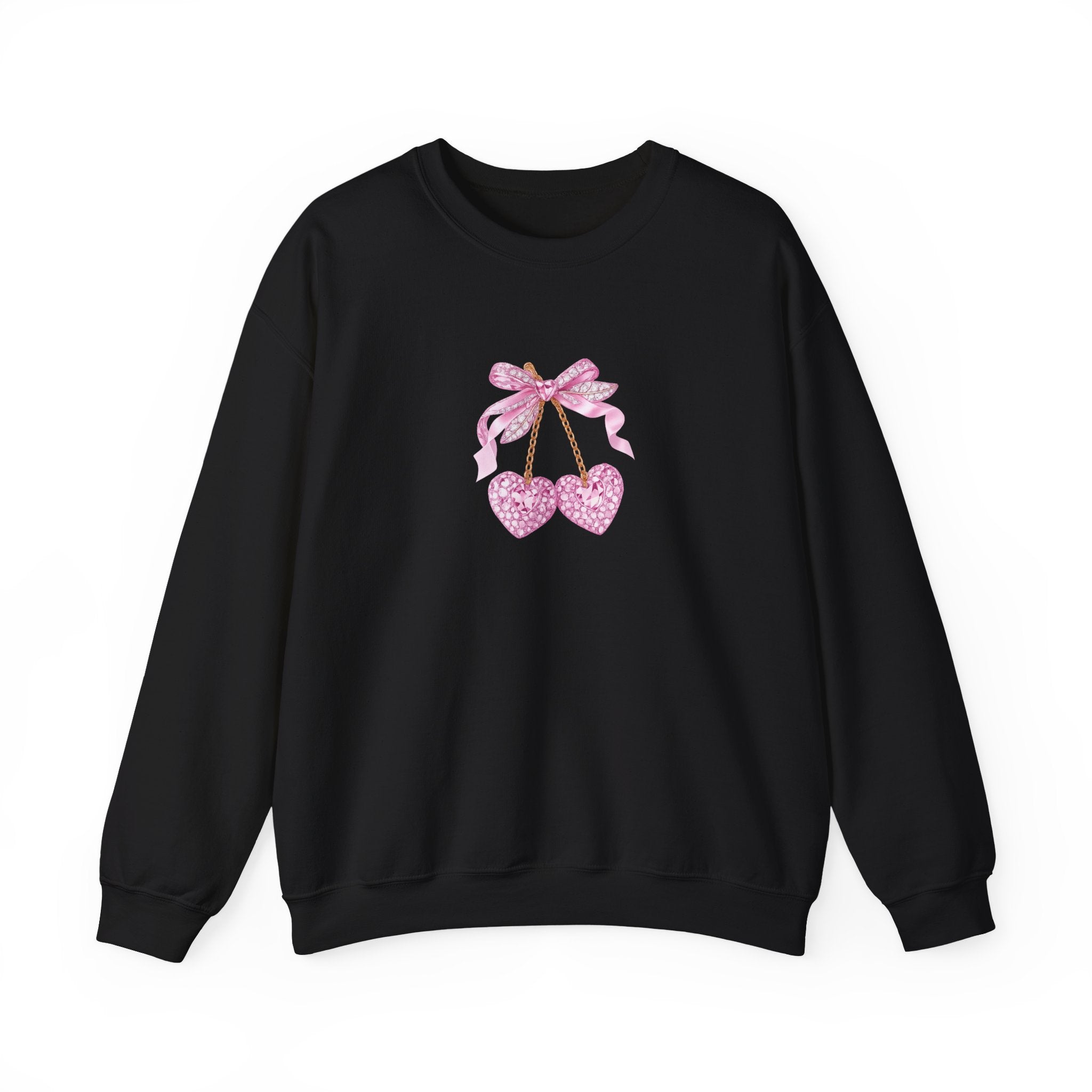 Pink Glitter Heart Cherries Crewneck Sweatshirt