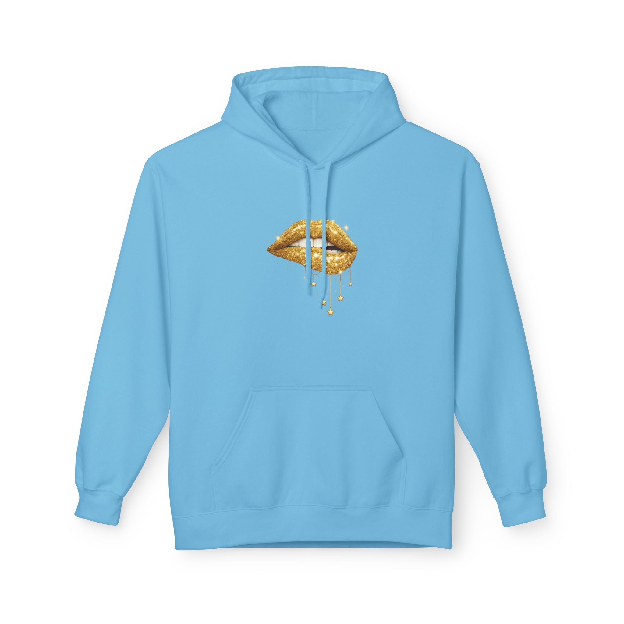 Gold Drip Lips Hoodie — Metallic Lip Art Pullover