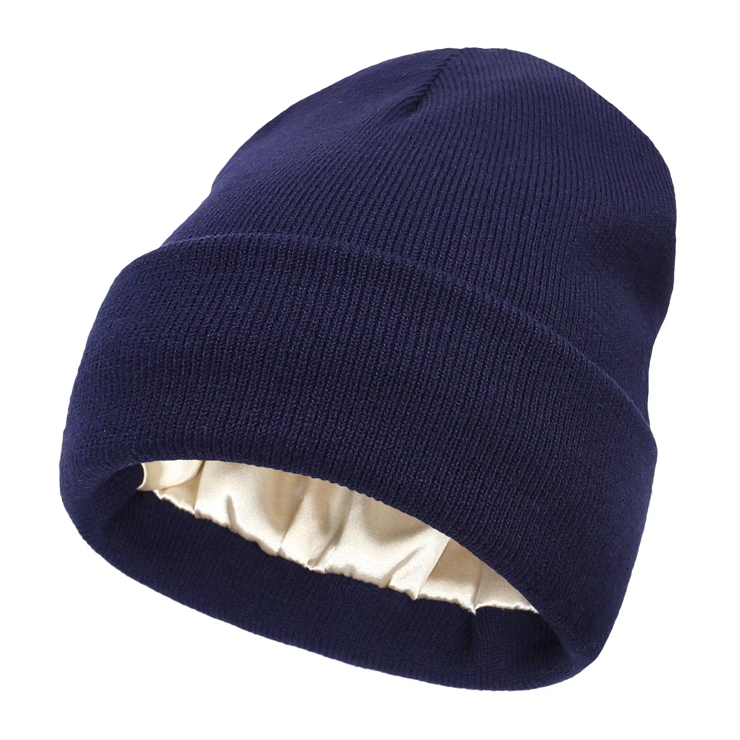 Silk Satin-Lined Winter Beanie - Warm Chunky Satin Head Cap for Men & Women
