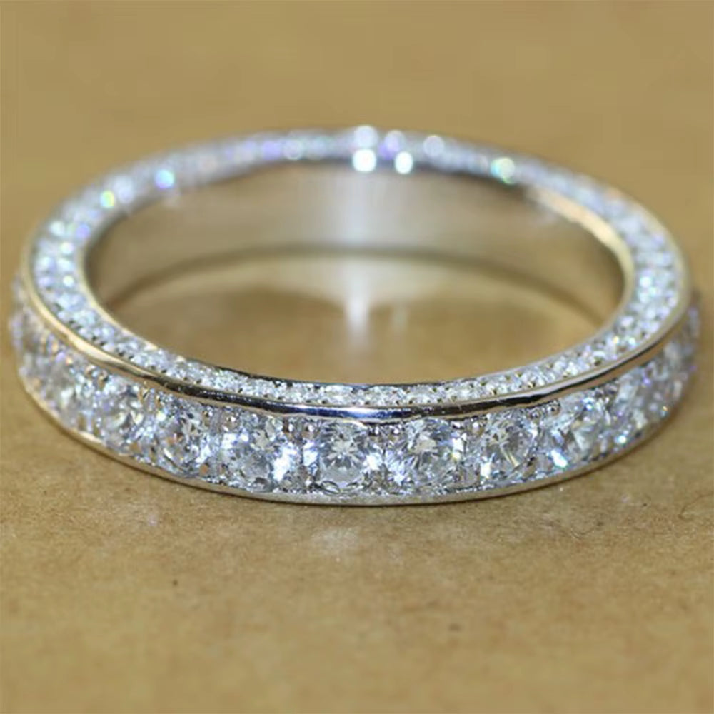 Classic Women Band Ring Paved Zircon Crystal Wedding Engagement