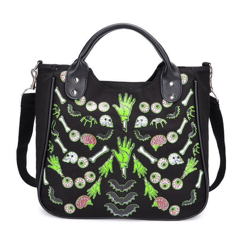 Halloween Skull Print Shoulder Handbag – Canvas Crossbody Bag