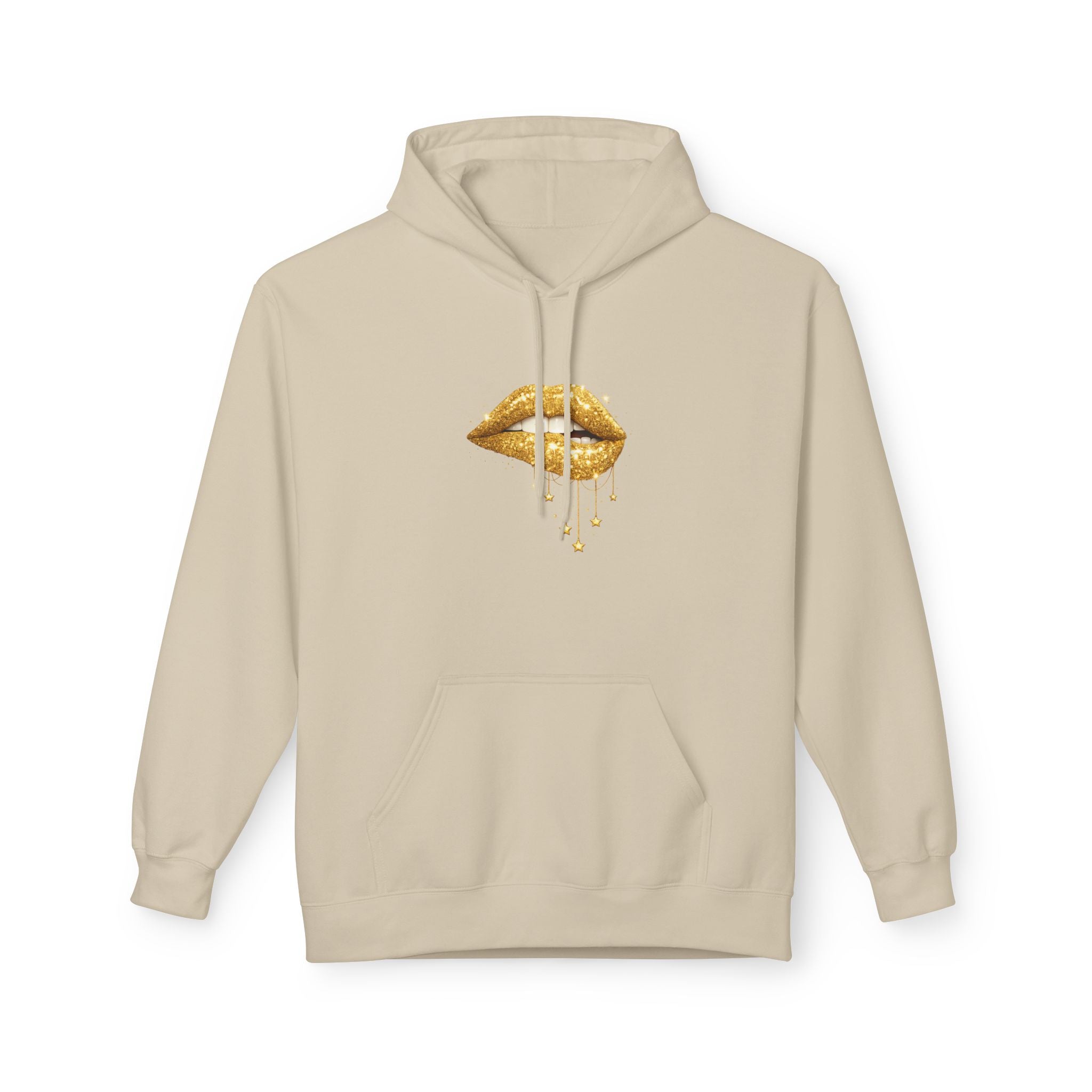 Gold Drip Lips Hoodie — Metallic Lip Art Pullover
