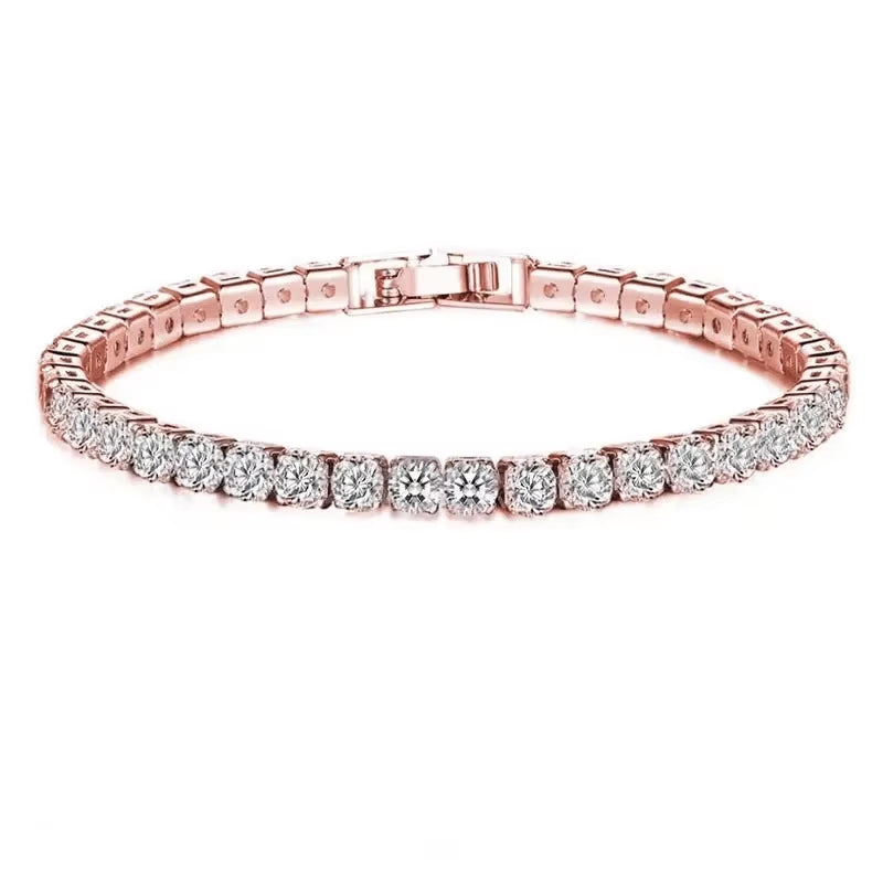 925 Silver Rose Gold Plated Tennis Bracelet 4Mm Shiny Zirconia Bracelet