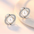 Luxury 925 Silver Zircon Pearl Twist Stud Earrings for Women