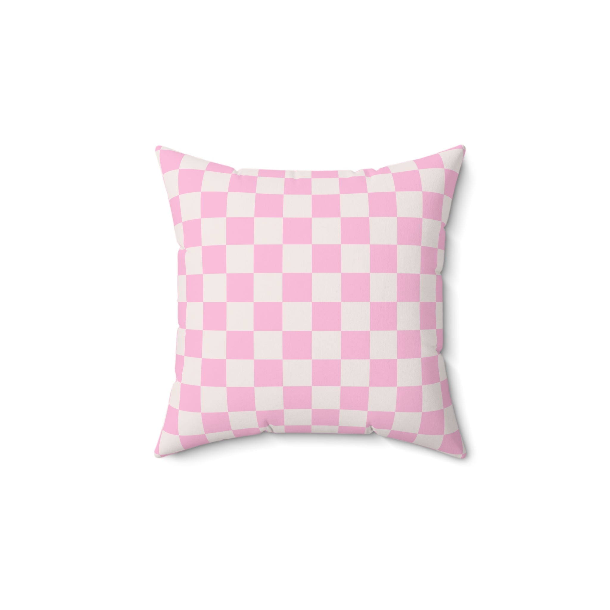 Spun Polyester Square Pillow - 'Pink Checkered Pattern'
