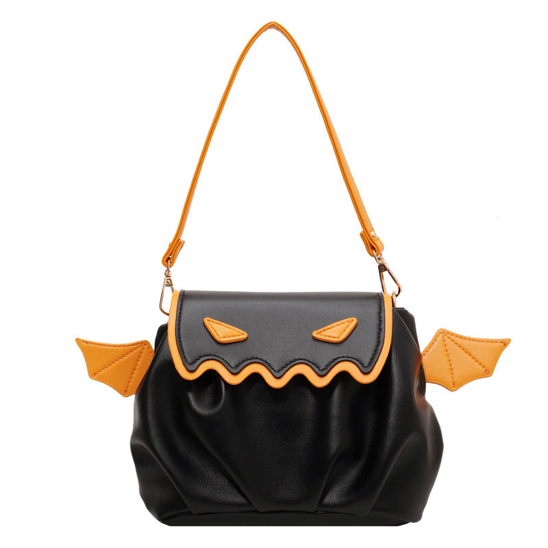 Halloween Pumpkin Crossbody Bag with Small Wings – PU Shoulder Handbag