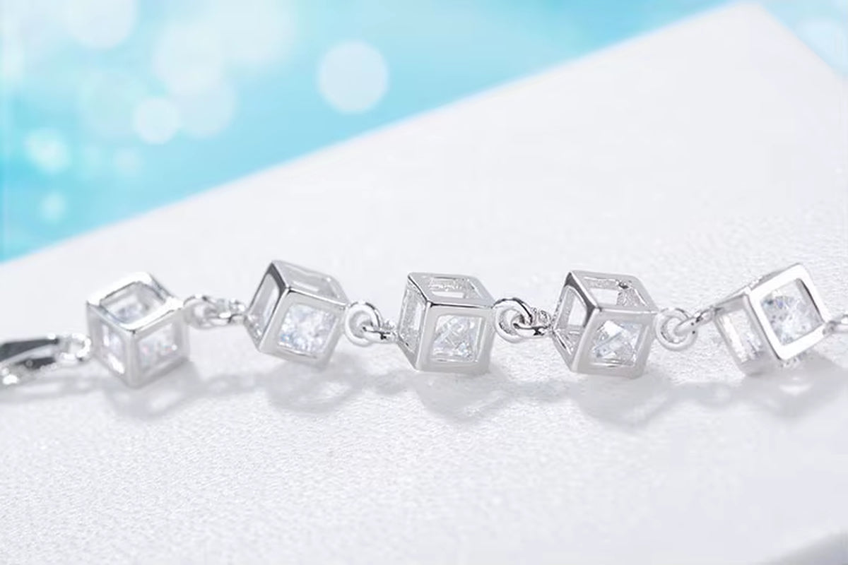 925 Silver Cube Box Bracelet – New Fashion for Women