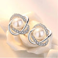Luxury 925 Silver Zircon Pearl Twist Stud Earrings for Women