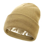 Silk Satin-Lined Winter Beanie - Warm Chunky Satin Head Cap for Men & Women