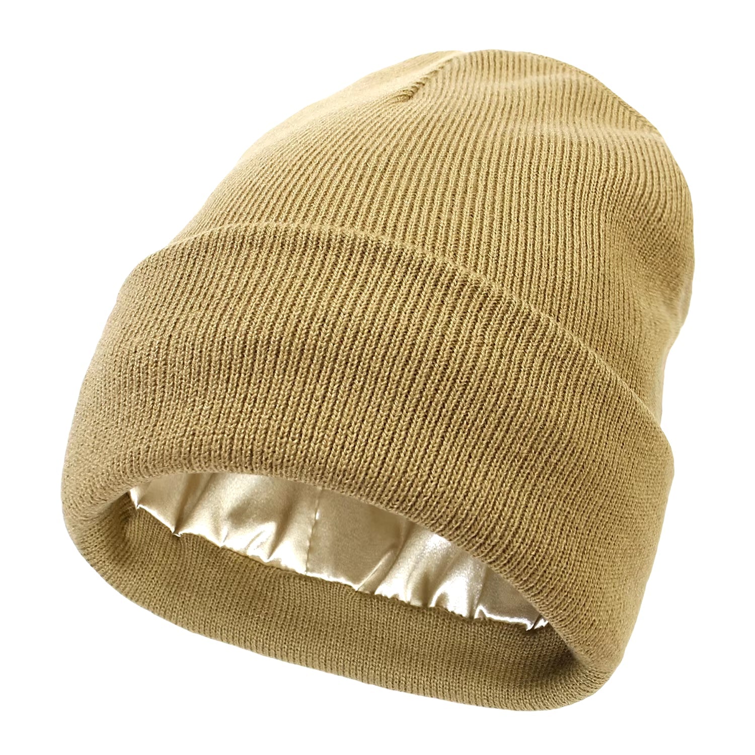 Silk Satin-Lined Winter Beanie - Warm Chunky Satin Head Cap for Men & Women