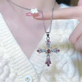 Zircon Cross Necklace Heart Pendant for Women