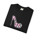 Floral High Heel Graphic Tee — Pink Flower Shoe Design