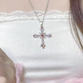 Zircon Cross Necklace Heart Pendant for Women